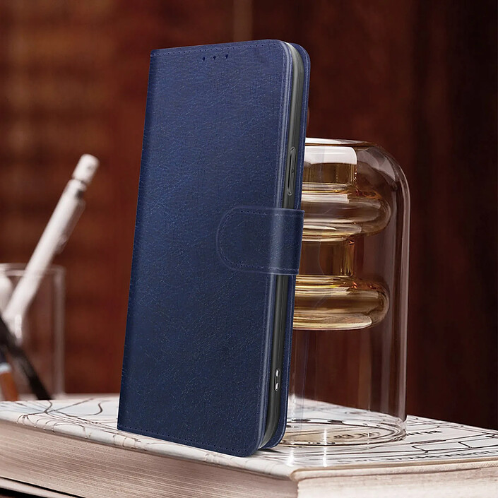 Acheter Avizar Étui Portefeuille pour iPhone 14 Plus Chesterfield Grainé Fonction Stand Bleu nuit