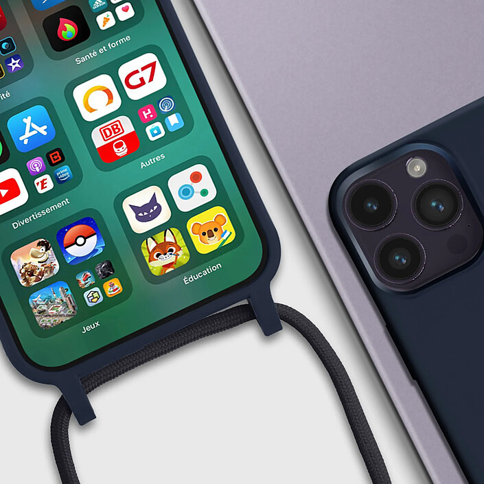 Avizar Coque Cordon pour iPhone 14 Pro Semi-rigide avec Lanière Tour du Cou 80cm pas cher
