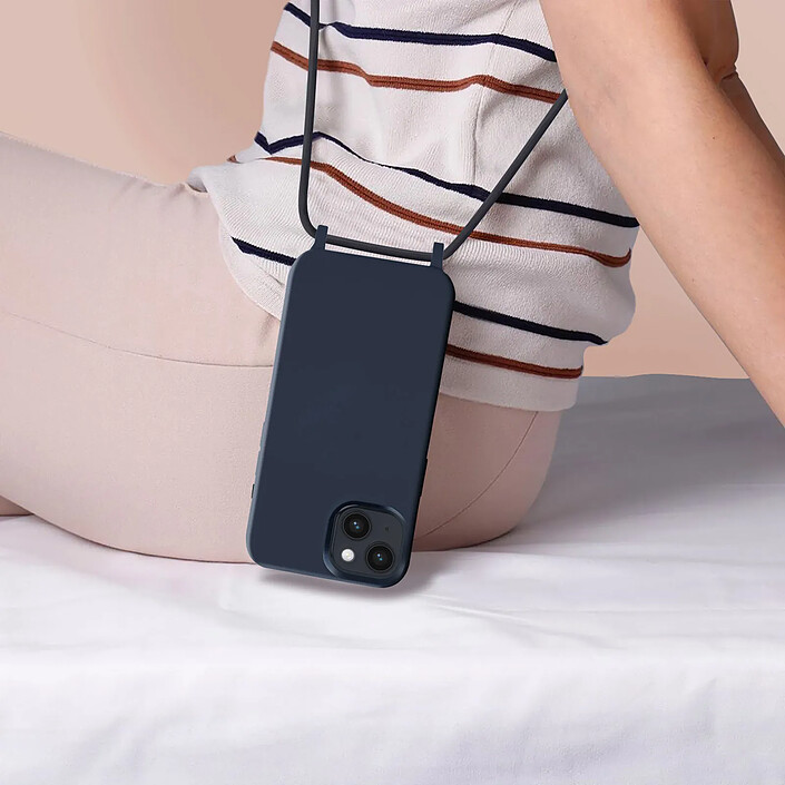 Avis Avizar Coque Cordon iPhone 14 Plus Semi-rigide avec Lanière Tour du Cou 80cm bleu