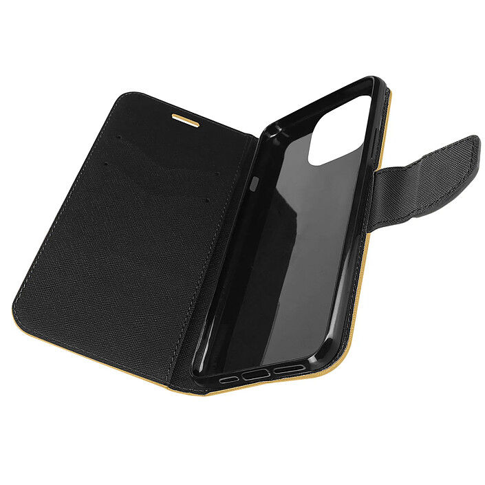 Avizar Étui pour iPhone 14 Pro Portefeuille Porte carte Support Vidéo or et noir