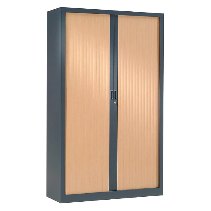 VINCO Armoire Monobloc H198xL 80xP43 cm 4 Tablettes Anthracite Rideaux Hêtre