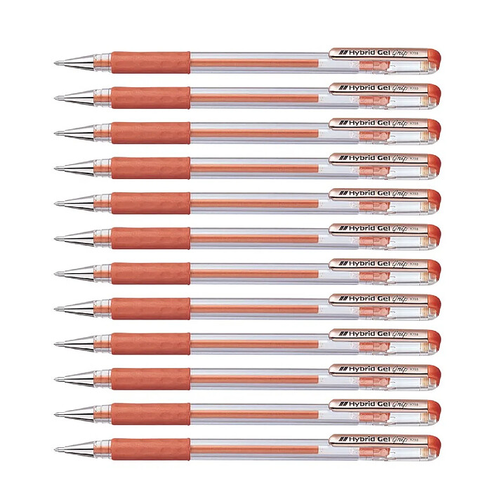 PENTEL Roller encre gel métallique Hybrid Gel Grip, Bronze x 12