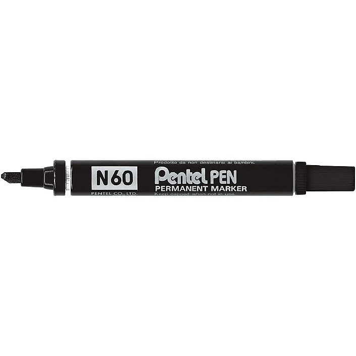 PENTEL Marqueur permanent N60 corps alu pointe biseautée Noir x 12