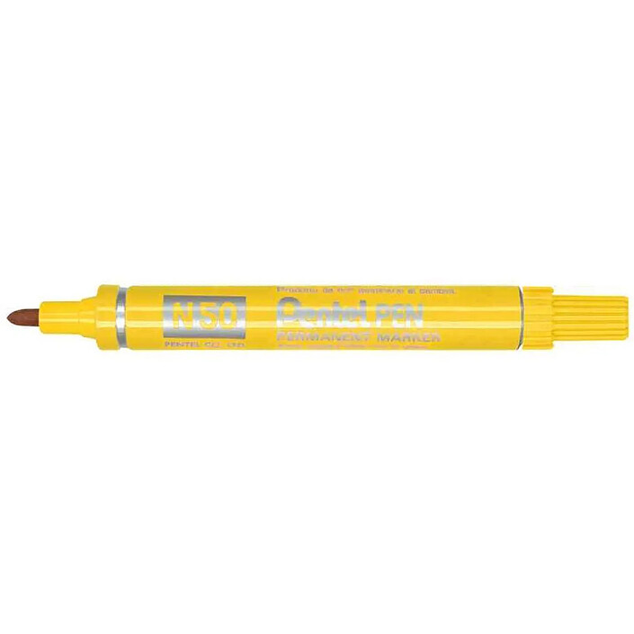 PENTEL Marqueur Permanent N50 Corps Aluminium Pointe Ogive 2mm Jaune x 12
