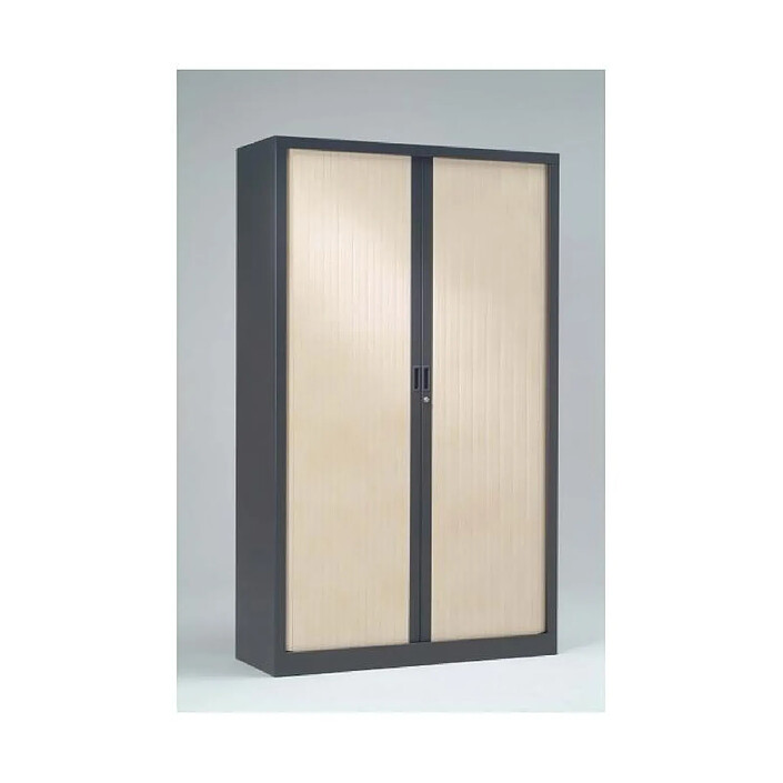 VINCO Armoire Monobloc H198xL 60xP43 cm 4 Tablettes Anthracite Rideaux Erable