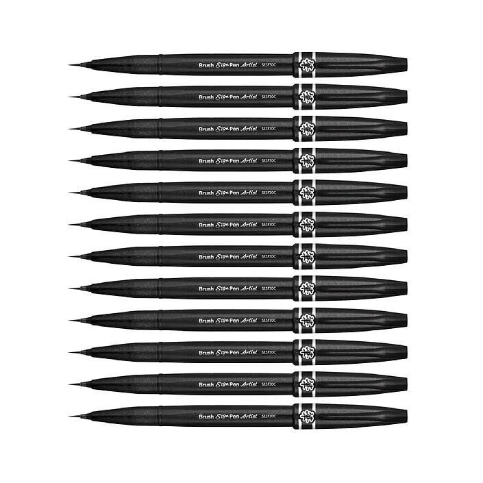 PENTEL Stylo Feutre Sign Pen Artist Pointe Pinceau Extra Fine Noir x 12