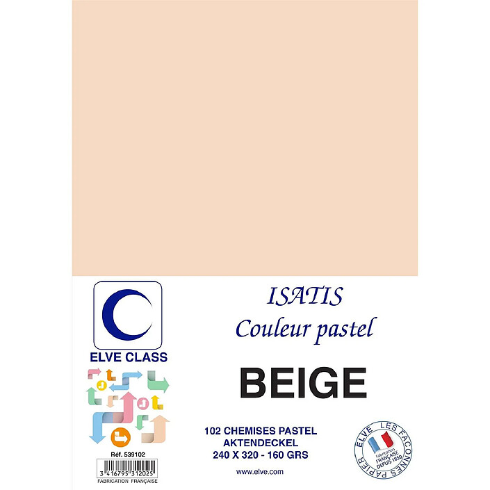 ELVE Paquet de 102 Chemises 160 g 240 x 320 mm ISATIS Coloris Pastel Beige