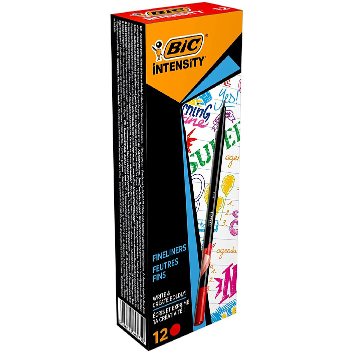 BIC Stylo feutre Fineliner Intensity pointe baguée métal fine 0,4mm rouge x 12