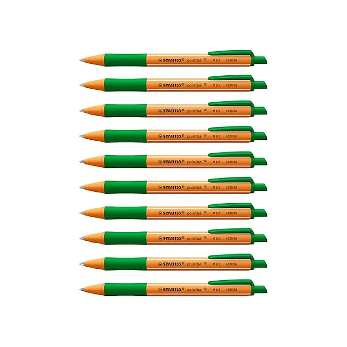 STABILO Stylo Bille Rétractable POINTBALL Tracé 0,5 mm Vert x 10