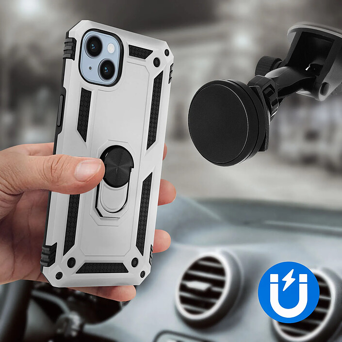 Avizar Coque pour iPhone 14 Hybride Antichoc Bague de maintien Support Vidéo argent pas cher