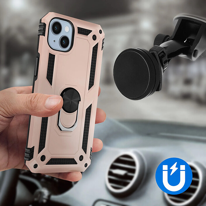 Avizar Coque pour iPhone 14 Hybride Antichoc Bague de maintien Support Vidéo rose gold pas cher