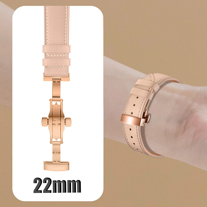 Avizar Bracelet pour Galaxy Watch 5 / 5 Pro / 4 Cuir véritable Boucle Papillon rose pas cher