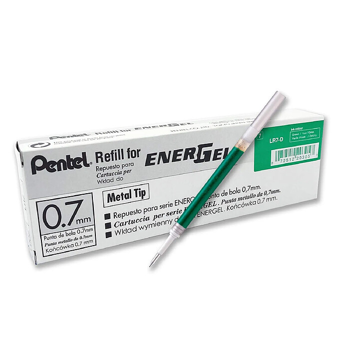 PENTEL Recharge LR7 pour Roller Energel Liquide Pointe 0,7 Tracé 0,35 mm Vert x 12