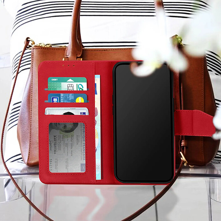 Avizar Étui Portefeuille pour iPhone 14 Plus en Cuir Premium avec Fonction Stand Rouge pas cher