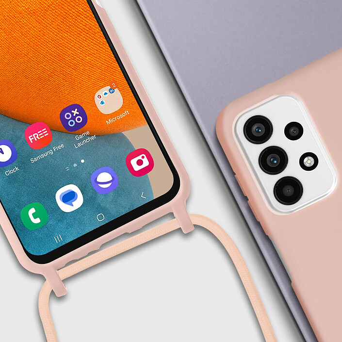 Avizar Coque Cordon pour Galaxy A23 5G et M23 5G Lanière Tour du Cou 80cm rose pas cher