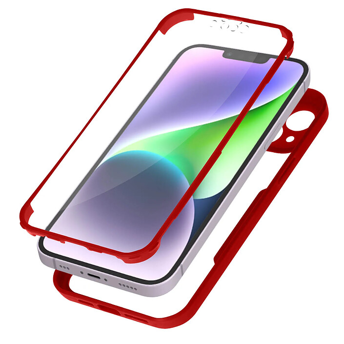 Avizar Coque Intégrale pour iPhone 14 Antichoc Dos Rigide Contour en Silicone Rouge
