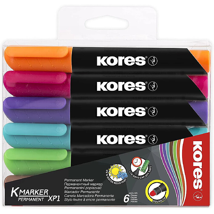KORES Etui de 6 Marqueurs permanents 'K MARKER', pointe ogive