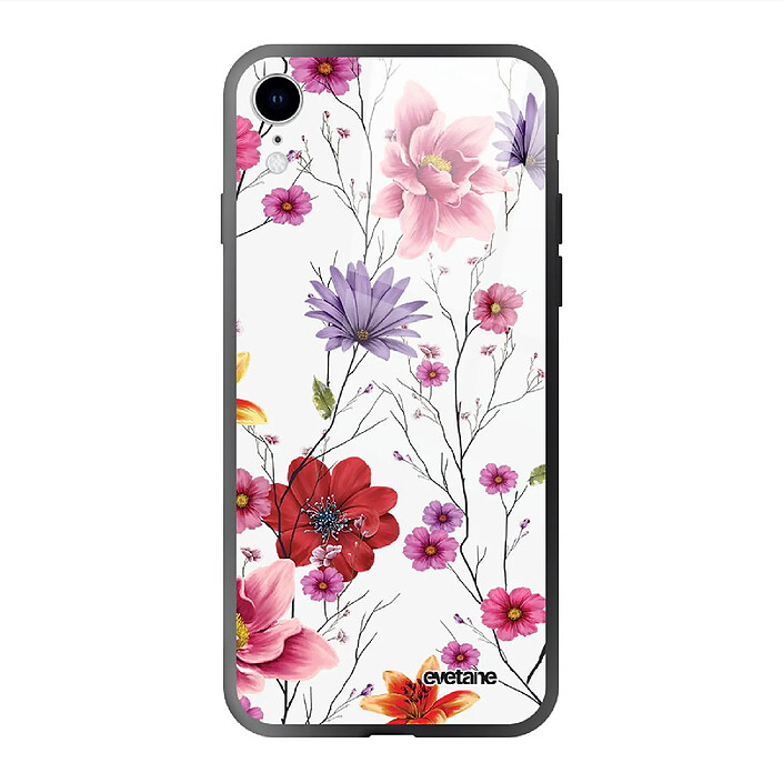 Evetane Coque en verre trempé iPhone Xr Fleurs Multicolores .