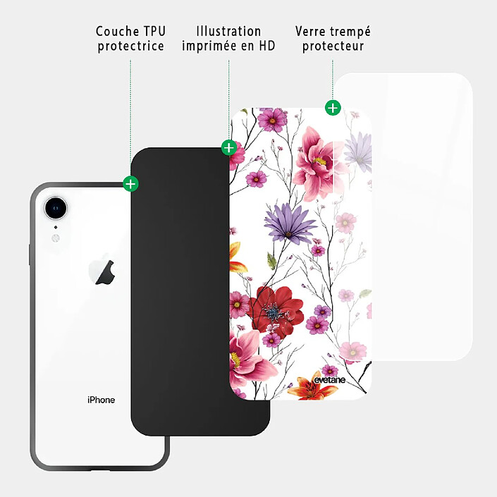 Acheter Evetane Coque en verre trempé iPhone Xr Fleurs Multicolores .
