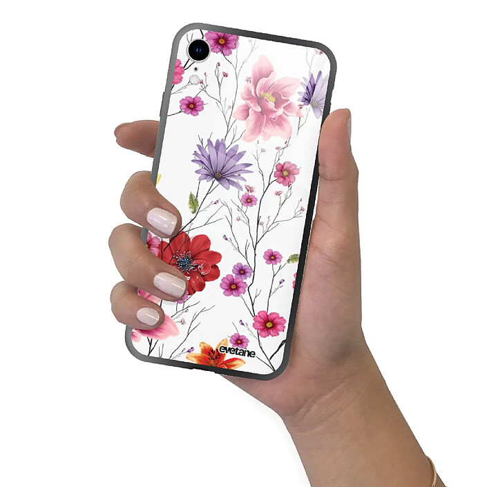 Evetane Coque en verre trempé iPhone Xr Fleurs Multicolores . pas cher