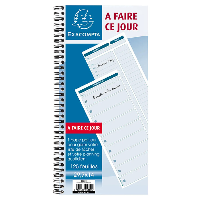 EXACOMPTA Carnet spiralé 29,7x14cm - A faire ce jour - 125 feuilles