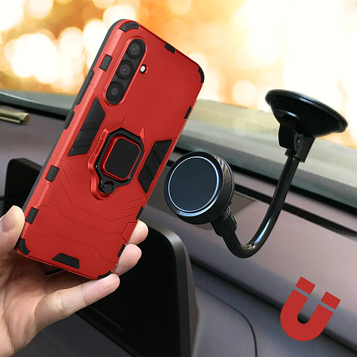 Acheter Avizar Coque pour Samsung A14 4G et 5G Hybride Antichoc Bague Métallique Support rouge