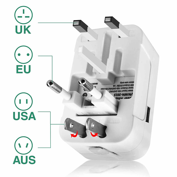 Avis Avizar Adaptateur Prise Australie, Europe, États-Unis et Royaume-Uni Compact