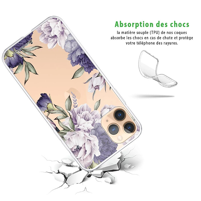 Avis LaCoqueFrançaise Coque iPhone 11 Pro Max 360 intégrale transparente Motif Pivoines Violettes Tendance .