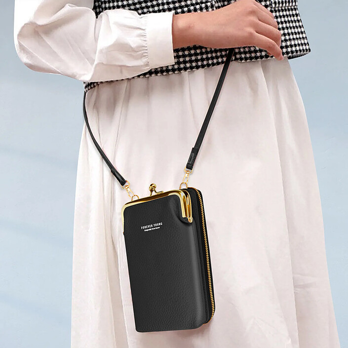Avis Avizar Pochette Bandoulière Smartphone Simili cuir grainé Multi-compartiments noir