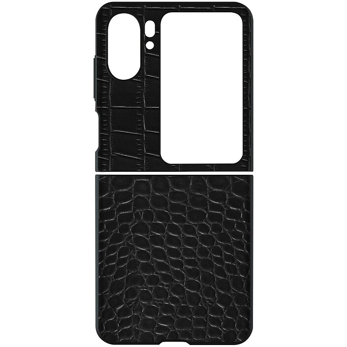 Avizar Coque Cuir pour Oppo Find N2 Flip Effet Croco Bords Surélevés Noir