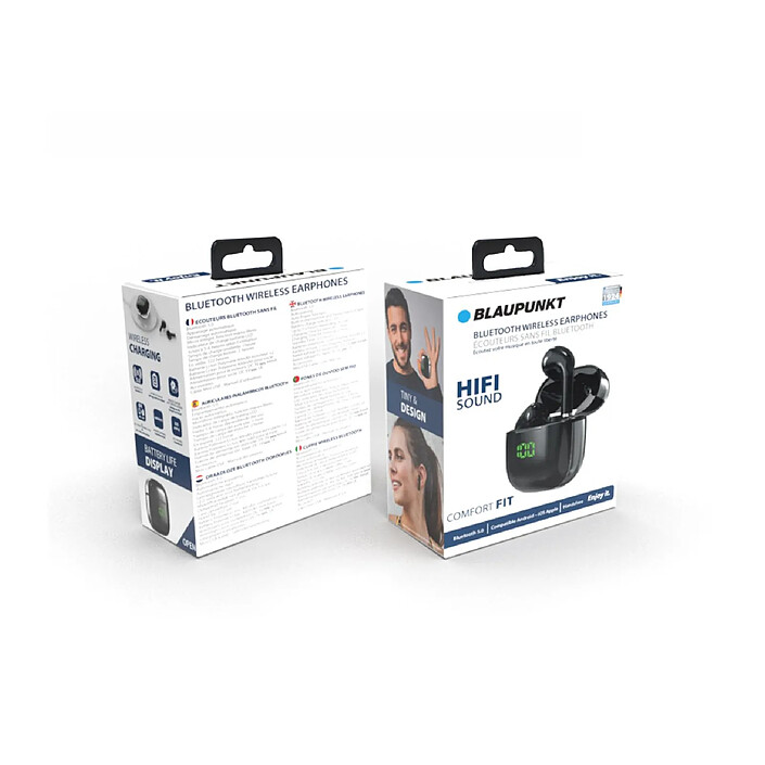 Blaupunkt - Ecouteurs Bluetooth sans fil avec boîtier, écran LED avec affichage d'autonomie Blaupunkt - BLP4899-133 - Noir Argent pas cher