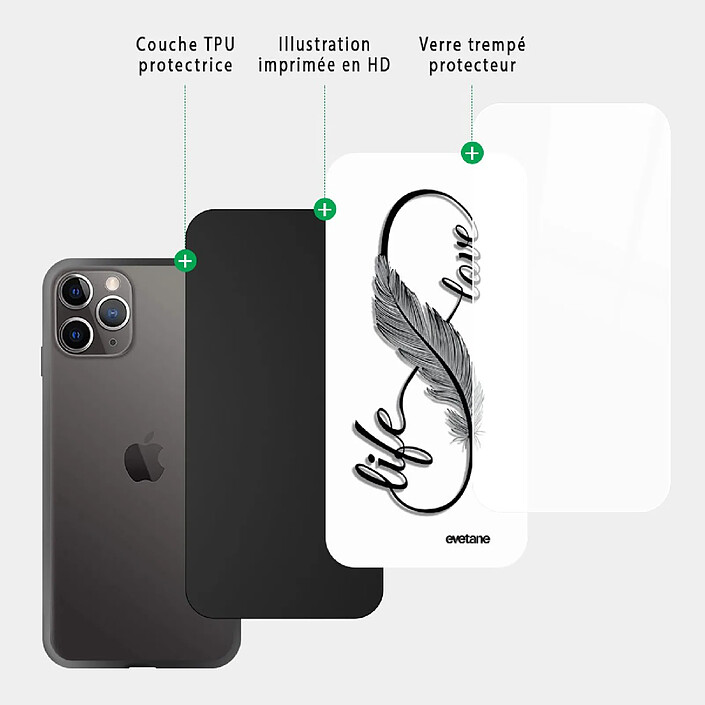 Acheter Evetane Coque en verre trempé iPhone 11 Pro Max Love Life .