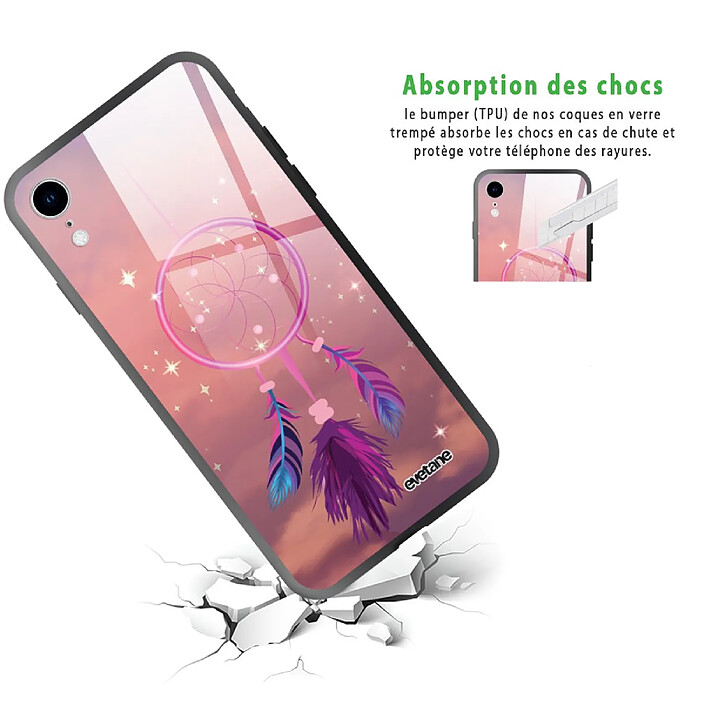 Avis Evetane Coque en verre trempé iPhone Xr Attrape rêve rose .