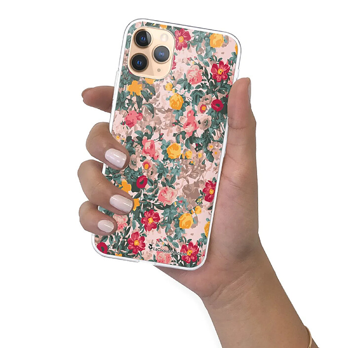 LaCoqueFrançaise Coque iPhone 11 Pro 360 intégrale transparente Motif Fleurs Beige et Rose Tendance . pas cher