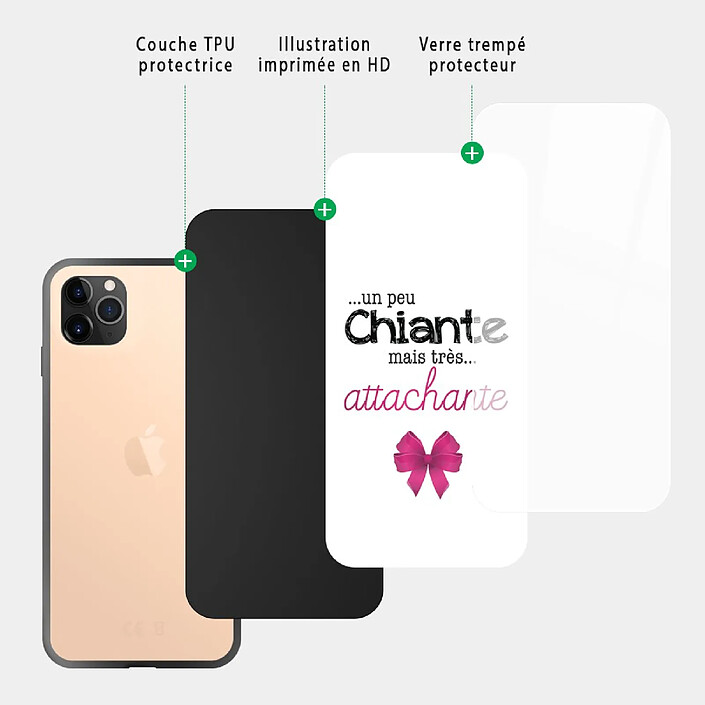 Acheter Evetane Coque en verre trempé iPhone 11 Pro Un peu chiante tres attachante .
