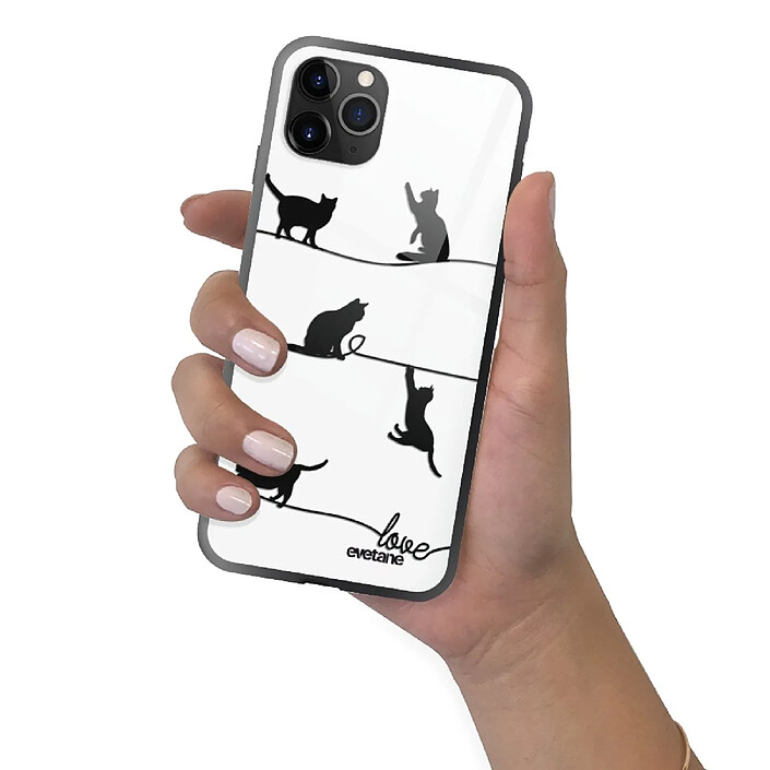 Evetane Coque en verre trempé iPhone 11 Pro Chat Lignes . pas cher