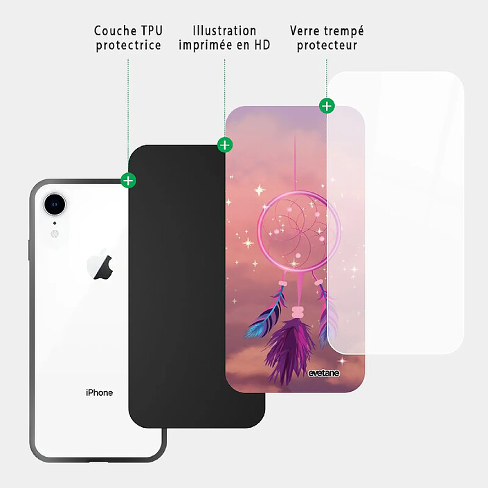 Acheter Evetane Coque en verre trempé iPhone Xr Attrape rêve rose .