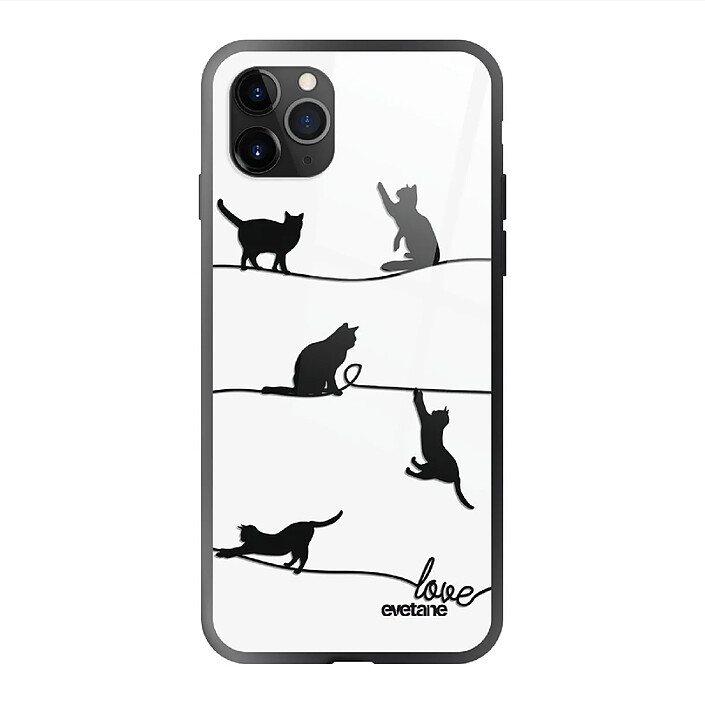 Evetane Coque en verre trempé iPhone 11 Pro Chat Lignes .