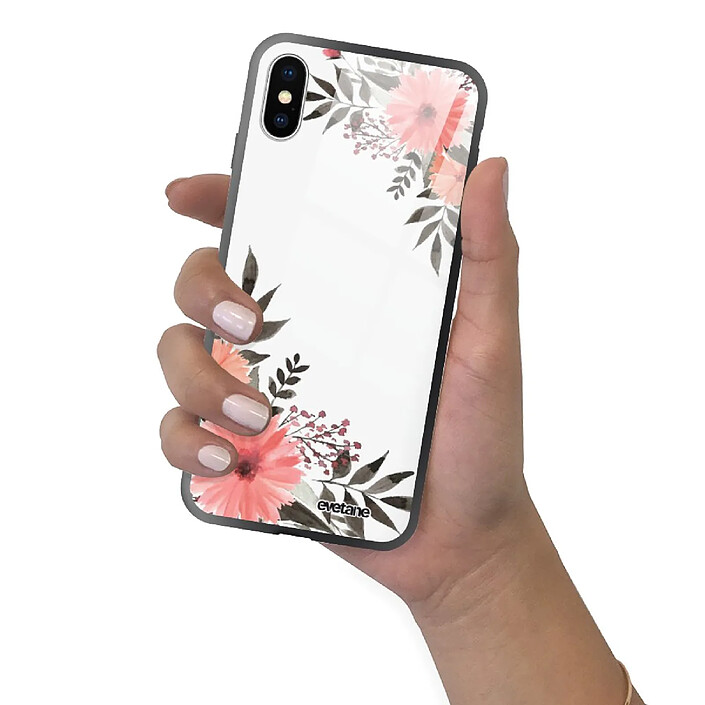 Evetane Coque en verre trempé iPhone Xs Max Fleurs roses . pas cher