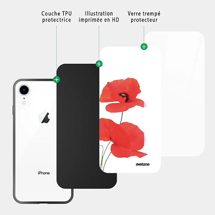 Acheter Evetane Coque en verre trempé iPhone Xr Coquelicot .