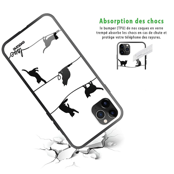 Avis Evetane Coque en verre trempé iPhone 11 Pro Chat Lignes .