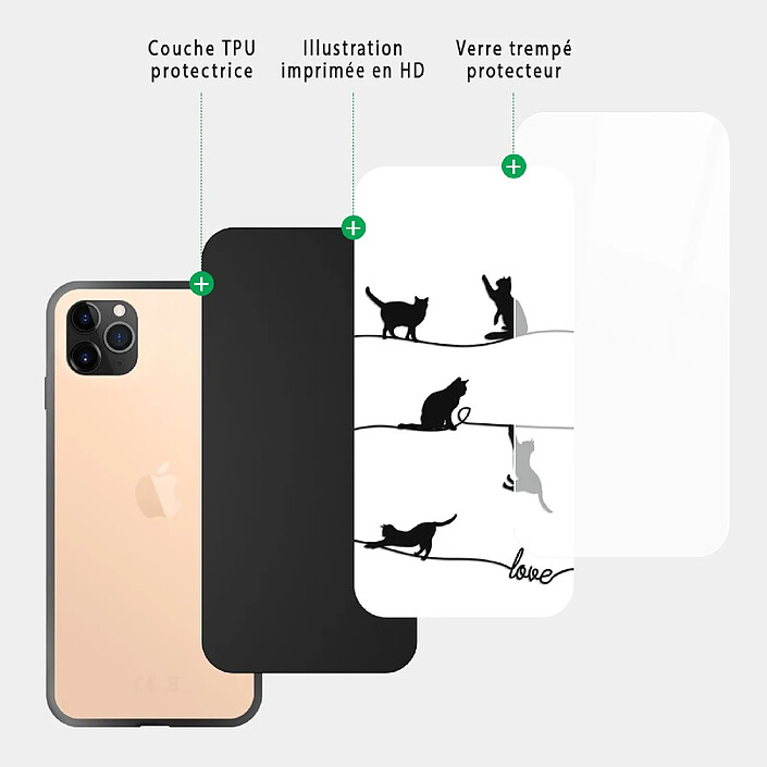 Acheter Evetane Coque en verre trempé iPhone 11 Pro Chat Lignes .
