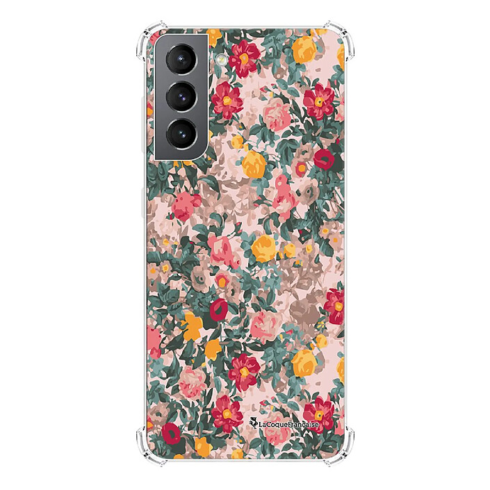 LaCoqueFrançaise Coque Samsung Galaxy S21 5G Silicone antichocs Solides coins renforcés  transparente Motif Fleurs Beige et Rose