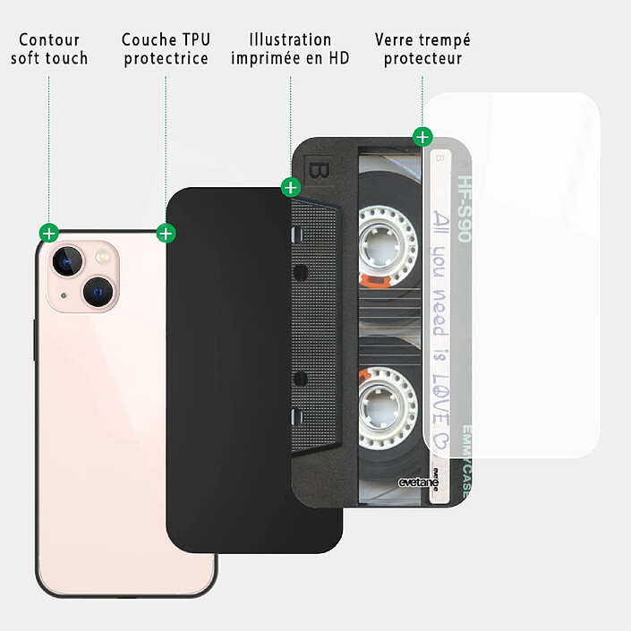 Acheter Evetane Coque iPhone 13 Coque Soft Touch Glossy Cassette Design