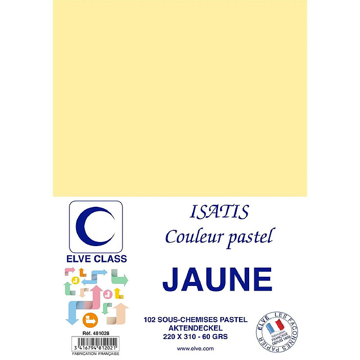 ELVE Paquet de 102 Sous-chemises 60 g 220 x 310 mm ISATIS Coloris Pastel Jaune