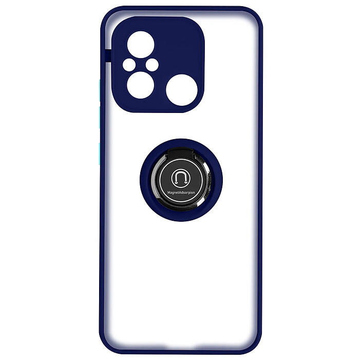 Avizar Coque pour Xiaomi Redmi 12C Bi-matière Bague Métallique Support Vidéo bleu