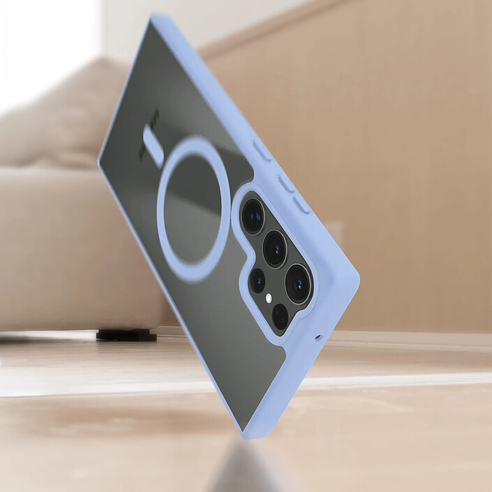 Avizar Coque MagSafe pour Samsung S23 Ultra Dos Rigide Contour Silicone Bleu Lavande pas cher