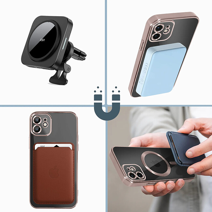 Acheter Avizar Coque MagSafe pour iPhone 12 Silicone Protection Caméra Contour Chromé Rose Gold