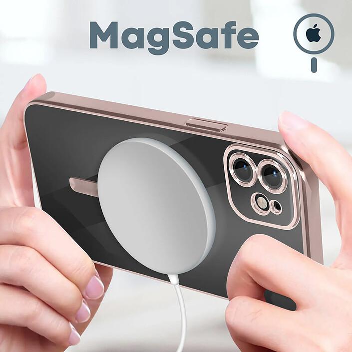 Avis Avizar Coque MagSafe pour iPhone 12 Silicone Protection Caméra Contour Chromé Rose Gold