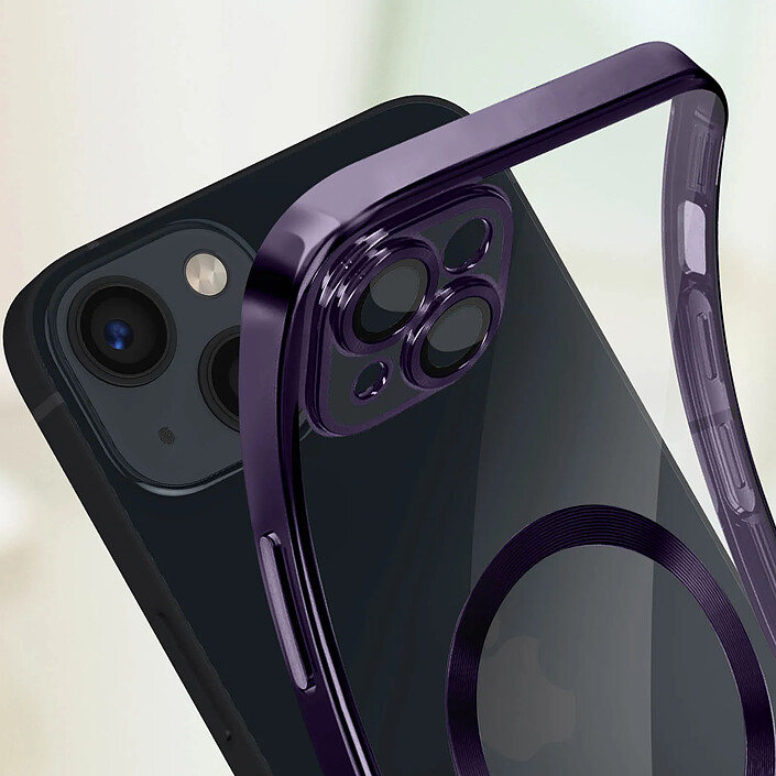 Avizar Coque MagSafe pour iPhone 13 Silicone Protection Caméra Contour Chromé Violet pas cher